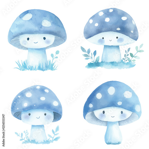 Mushroom watercolor hand drawn set