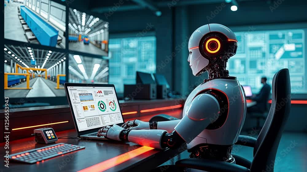 Advanced Robot Monitoring Industrial Operations in High-Tech Environment