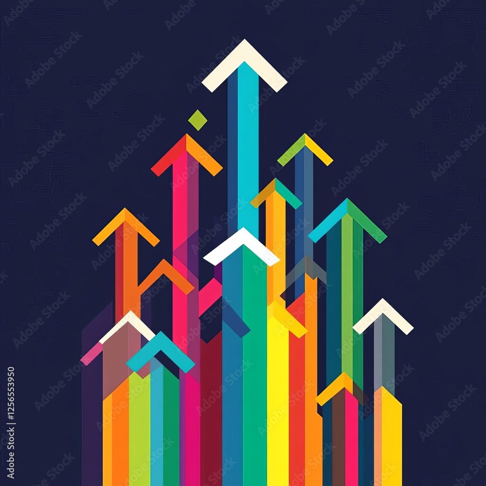 Business Management Teamwork Leadership Goal Setting Success Goal Achievement Colorful arrows representing growth and progress.