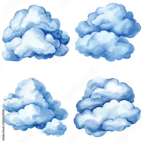 Cloud watercolor hand drawn set