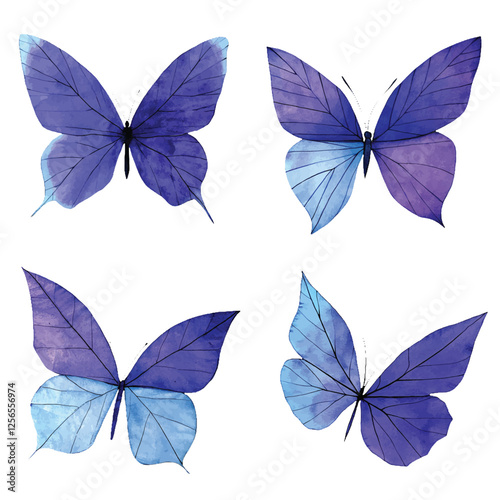 Red origami butterfly watercolor set hand drawn