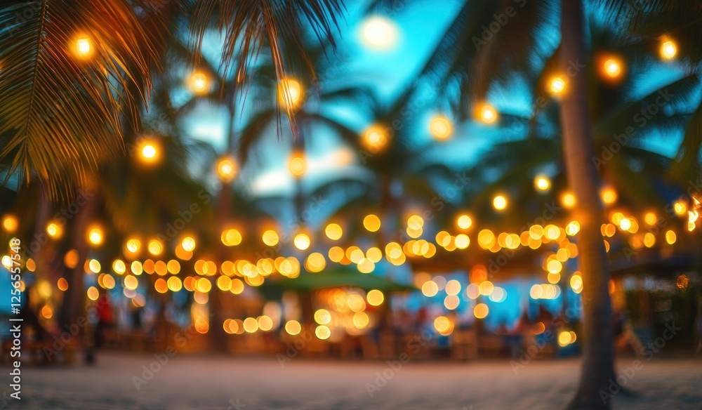 Tropical Night Festivities: A Blur of Lights and Palm Trees Tropical Night Festivities: A Blur of Lights and Palm Trees