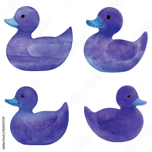 Red rubber duck watercolor set hand drawn