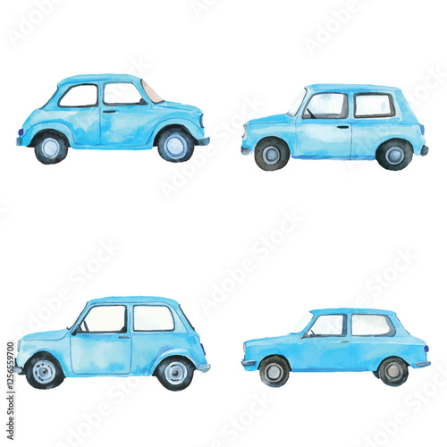 yellow car watercolor hand drawn illustration concept