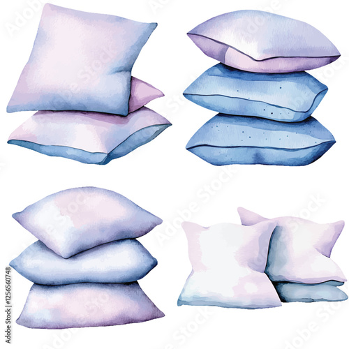 Soft beige pillowcases watercolor hand drawn set collection