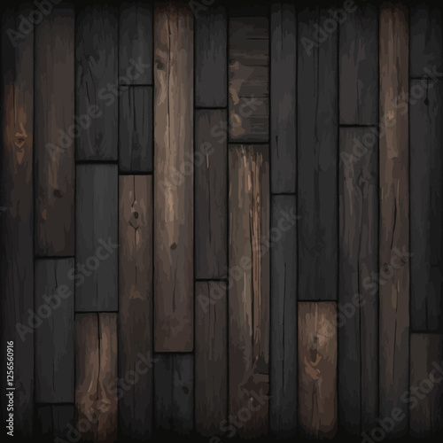 Dark Wood Plank Texture: A seamless background texture showcasing a rustic arrangement of dark, weathered wood planks, each with its own unique grain pattern.
