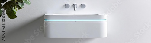 Floating vanity with a self-cleaning feature and anti-bacterial coating