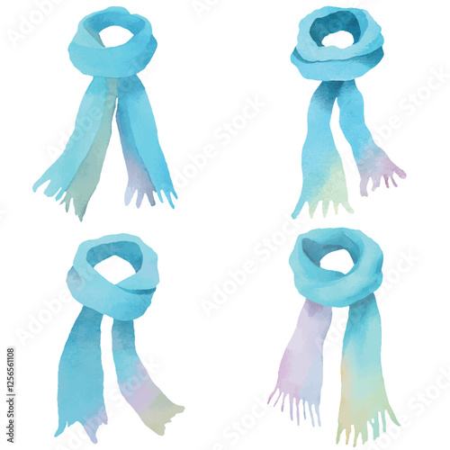 Scarf watercolor hand drawn set