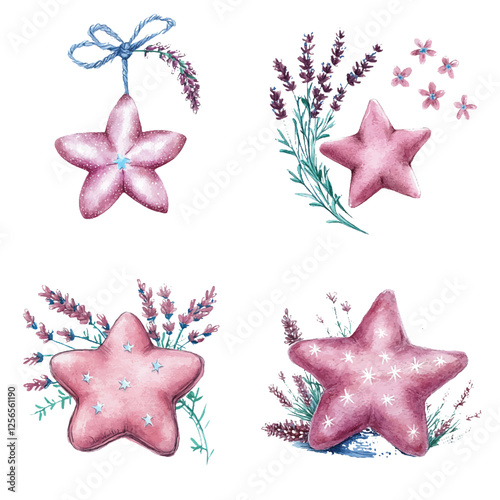 Shooting star in lavender watercolor set hand drawn