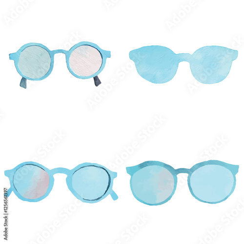 Sunglasses watercolor hand drawn set