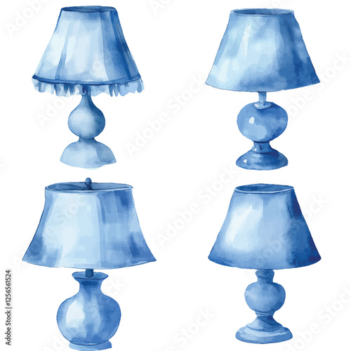 Table lamp watercolor hand drawn set collection