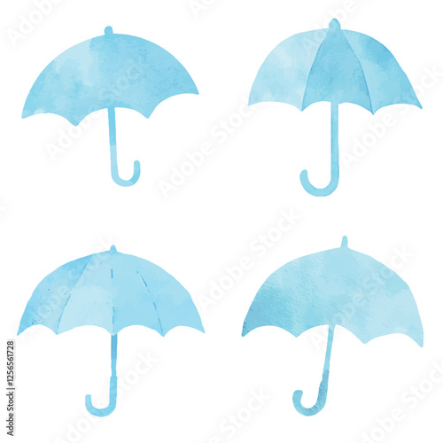 Umbrella watercolor hand drawn set