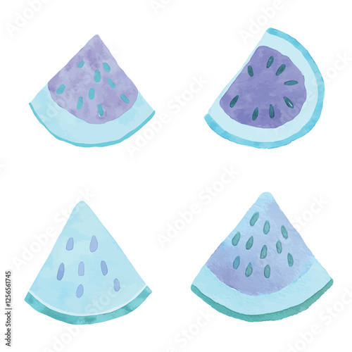 Watermelon slice watercolor hand drawn set