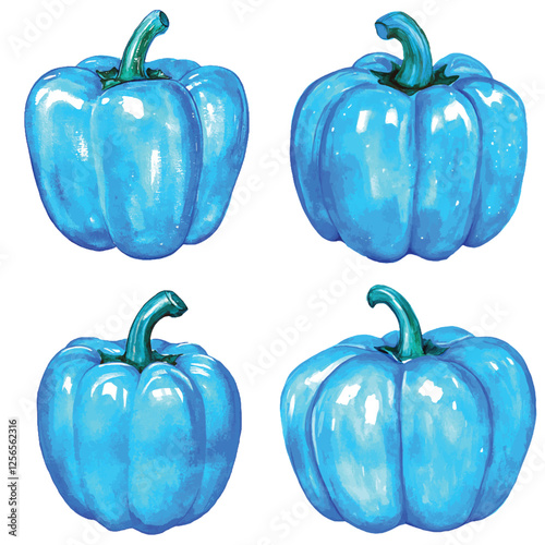 Yellow bell pepper watercolor hand drawn set collection