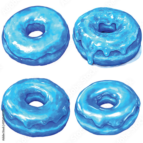 Yellow doughnut glaze watercolor hand drawn set collection
