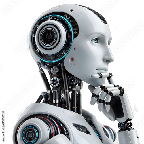 ai robot thinking, side view isolated on white background