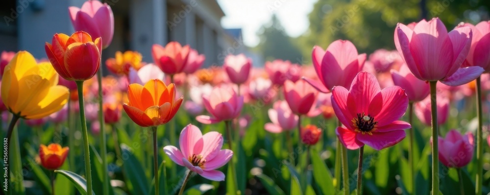 Obraz premium Blooming flowers in a polluted environment, growth, ecosystem