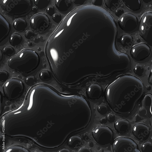 Ink Droplets: A mesmerizing macro shot reveals glossy black ink droplets on a textured surface, capturing reflections and shapes.