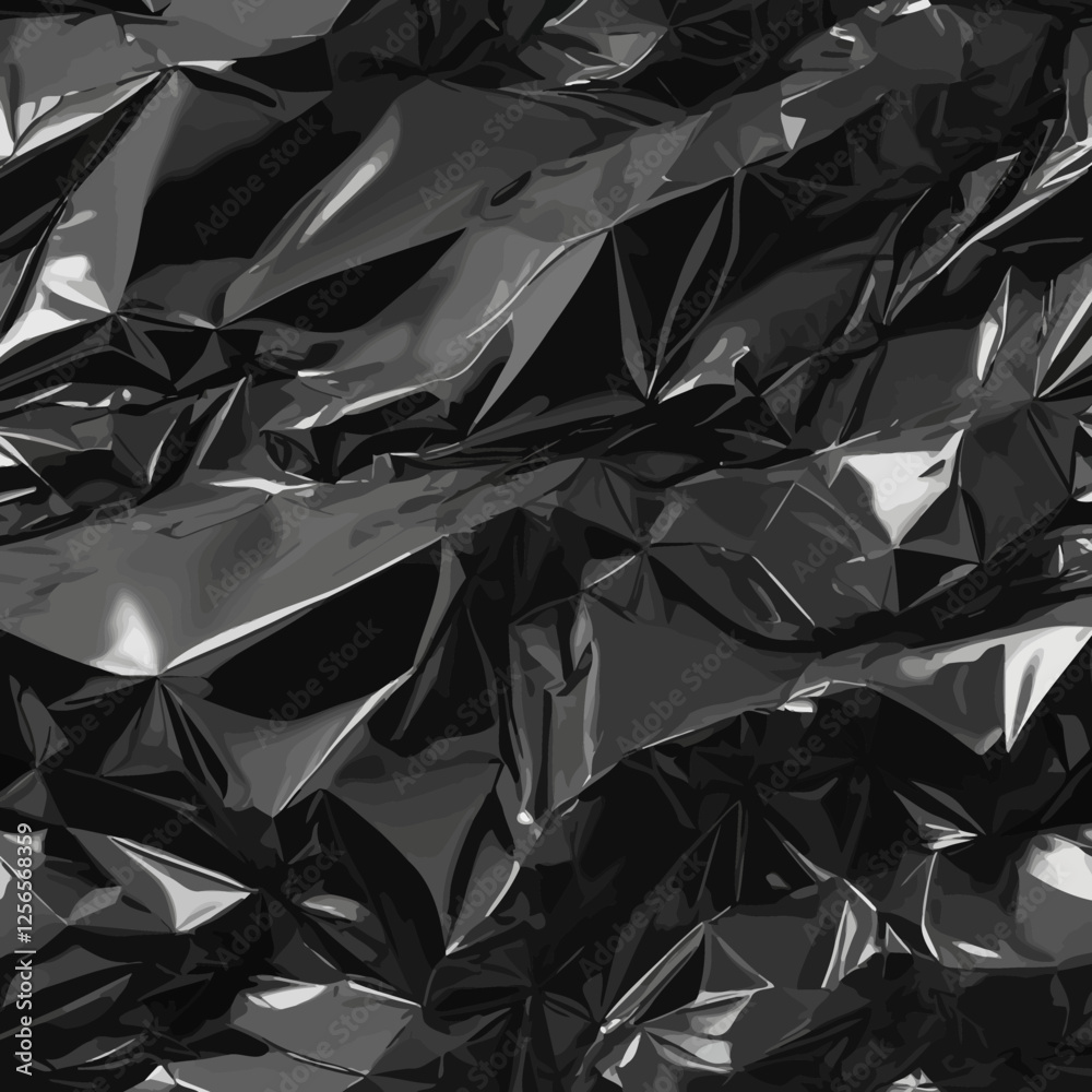 Crinkled and reflective surface: A macro shot of a meticulously crumpled metallic sheet showcases intricate folds and facets, catching and reflecting light. Crinkled and reflective surface: A macro shot of a meticulously crumpled metallic sheet showcases intricate folds and facets, catching and reflecting light.