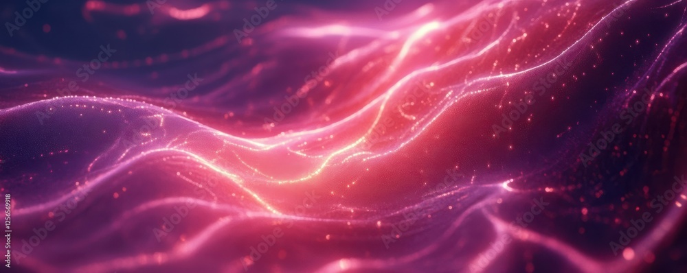 Neon pink light waves flowing across a digital abstract surface