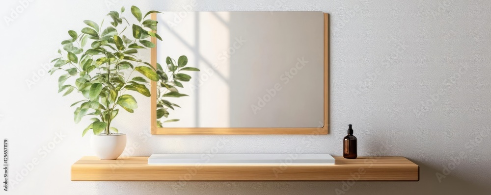 Fototapeta premium Smart floating vanity with a touch-sensitive LED mirror and customizable settings