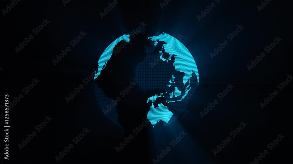 Cyber earth rotating shining blue rays. Digital 3D loop animation background Cyber earth rotating shining blue rays. Digital 3D loop animation background