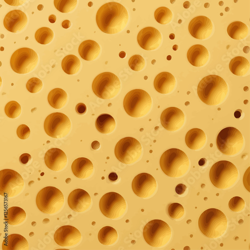 Cheese close up: A close-up shot of a delicious block of cheese, speckled with holes of different sizes. The vibrant, appetizing color and texture make it very interesting