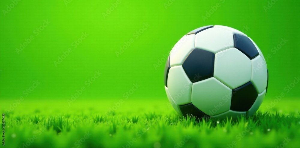 Naklejka premium Flat soccer ball icon on a green grass background, fans, sports, football