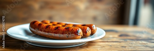 Wallpaper Mural Grilled sausages on a plate with a rustic mood representing deliciousness against a wooden background Torontodigital.ca