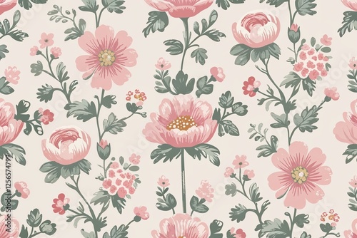 Wallpaper Mural Charming Playful Floral and Classic Motif Pastel Pink and Cream Wallpaper Seamless Design for Children's Room and Nursery Decor Torontodigital.ca