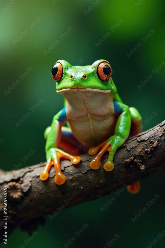Naklejka premium Frog perched on a tree branch, outdoor, tree, branch