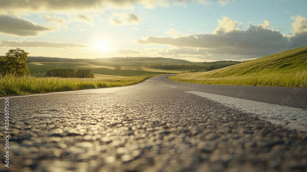 Fototapeta premium A freshly paved road featuring a large, clear shared lane marking.
