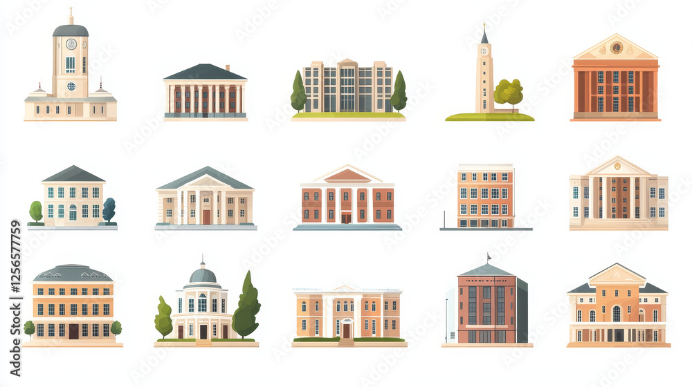 Set of university and college symbols isolated on white or template. Vector version also available in gallery Set of university and college symbols isolated on white or template. Vector version also available in gallery