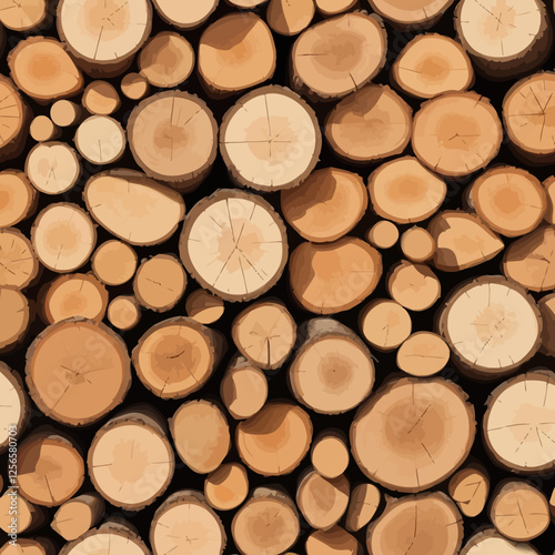 Pile of wood: A close-up shot of a neatly arranged stack of freshly cut wood, each log's circular end reveals intricate patterns of growth rings.