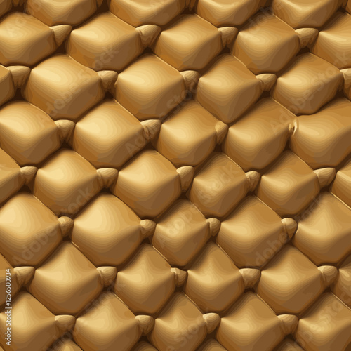 Golden Quilted Texture: An elegant close-up of golden quilted texture reveals a pattern of soft, padded diamonds with a subtle sheen and luxurious feel.