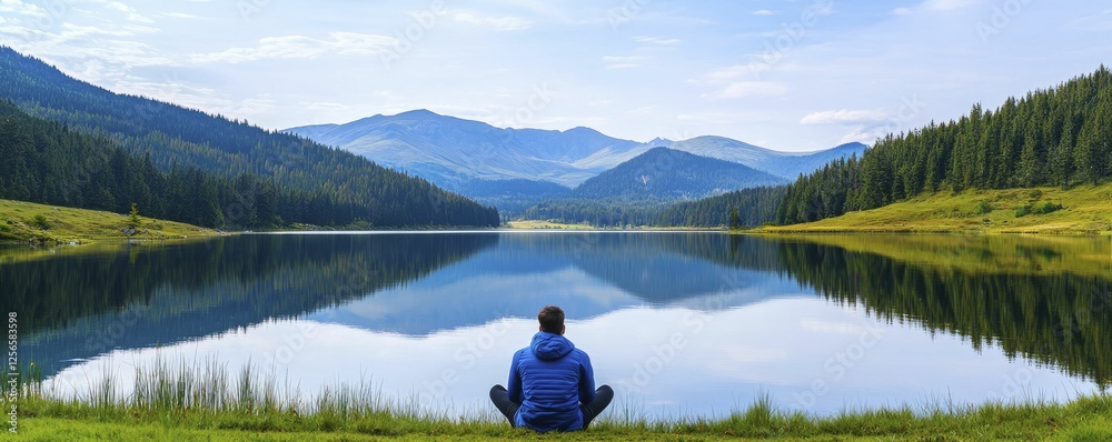 Calm athlete meditating by serene lakeside, embracing moments of reflection and peace, enveloped by nature's tranquility and grace. Calm athlete meditating by serene lakeside, embracing moments of reflection and peace, enveloped by nature's tranquility and grace.
