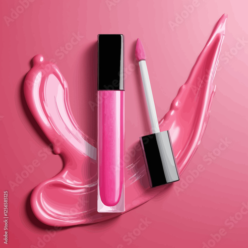 Radiant Beauty: Capturing the allure of pink lipstick, accompanied by a brushstroke, evoking elegance and glamour.