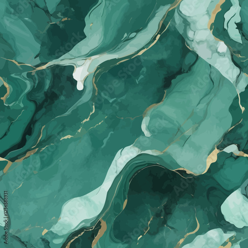 Abstract Emerald Marble Texture: An exquisite pattern of swirling emerald and gold hues creates an elegant, textured design perfect for various applications.
