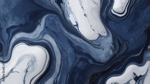 Ink in Motion: Abstract, swirling strokes of deep blues and pristine whites create a captivating visual of liquid dynamics, perfect for a modern, artistic touch. 