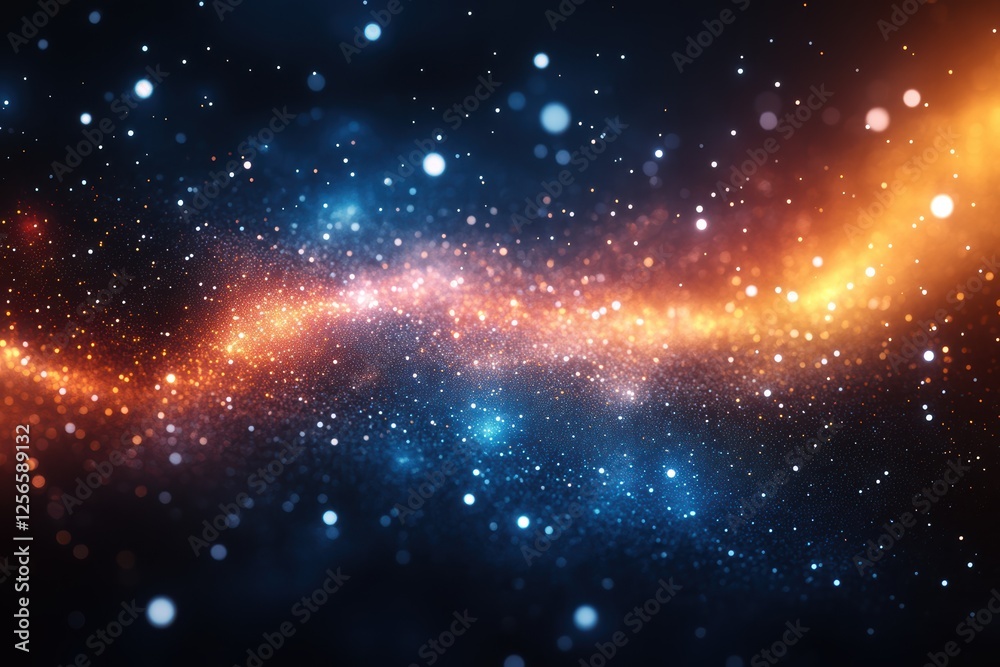 Obraz premium Stars and colorful swirls populate a dark, cosmic background with floating white dots