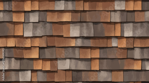 Rustic Shingle Roof Texture:  Close-up texture of rustic wood shingles with a mix of brown and gray colors.