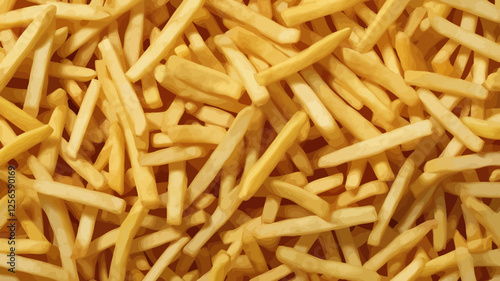 Golden Delight: A top-down view of a pile of crispy, golden French fries, a classic comfort food, inviting you to indulge in the satisfying crunch.