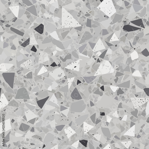 Terrazzo Texture: A detailed image of seamless terrazzo background, showcasing the intricate beauty of this unique material, with a palette of grays and whites and a polished finish. 