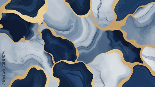 Marble Texture in Abstract Blue and Gold: This artwork presents an exquisite abstract composition, featuring a captivating interplay of swirling blue and gray marble textures.