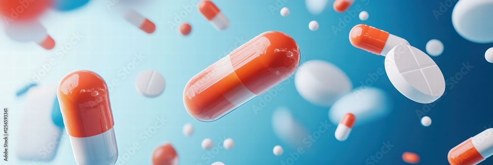 Vibrant graphic layout showcasing colorful pills and capsules for health advertising purposes Vibrant graphic layout showcasing colorful pills and capsules for health advertising purposes