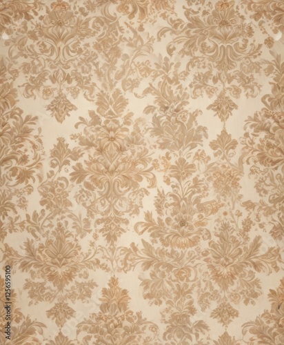 Damask pattern with intricate floral motifs on a neutral beige background, floral pattern, textured wallpaper