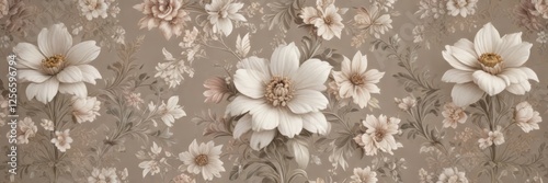 Wallpaper Mural Delicate floral damask featuring intricate blooms and foliage in muted tones, botanical illustration, nature-inspired Torontodigital.ca