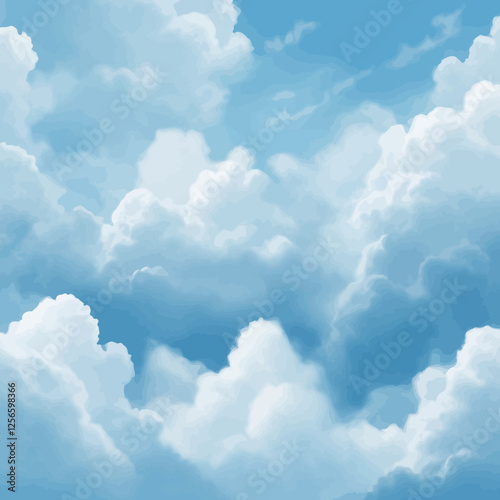 Skyward Serenity: A captivating composition of fluffy, cumulus clouds adrift in a vibrant, azure sky, creating a sense of calm and limitless space.