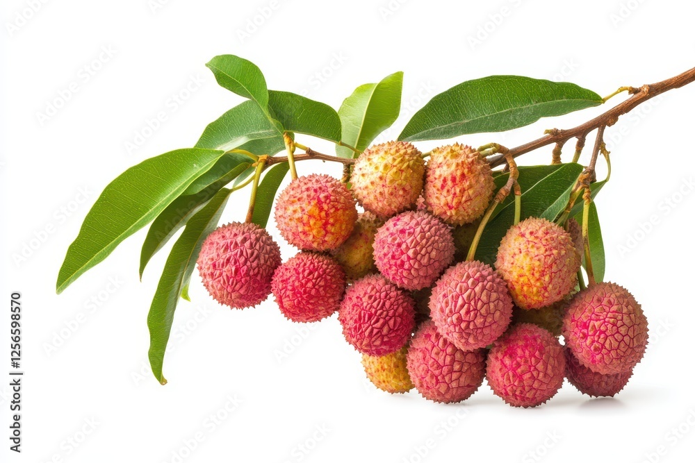Fresh lychee with leaf on a white background Cutout included Fresh lychee with leaf on a white background Cutout included
