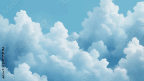 Skyward Serenity: A breathtaking skyscape unfolds, where billowy cumulus clouds drift across a cerulean expanse. A panorama of natural beauty and endless possibility.